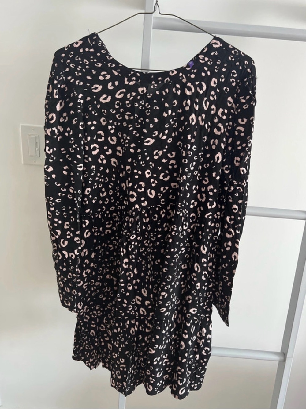 Maternity Black and Light Pink Leopard Print Long-Sleeve Women's Dress